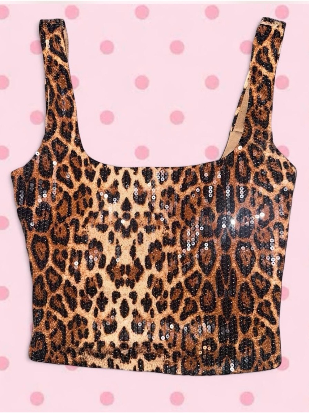 Sequin Leopard Print Crop Tank - Brown & Black size small (new without tag)